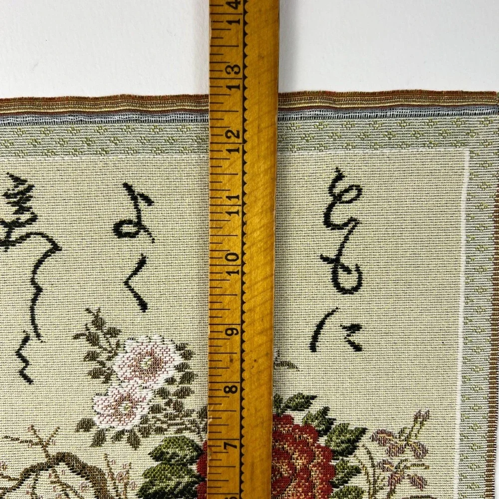Vintage Japanese Silk Woven Tapestry Art 12x13 Gold Floral Peony Calligraphy